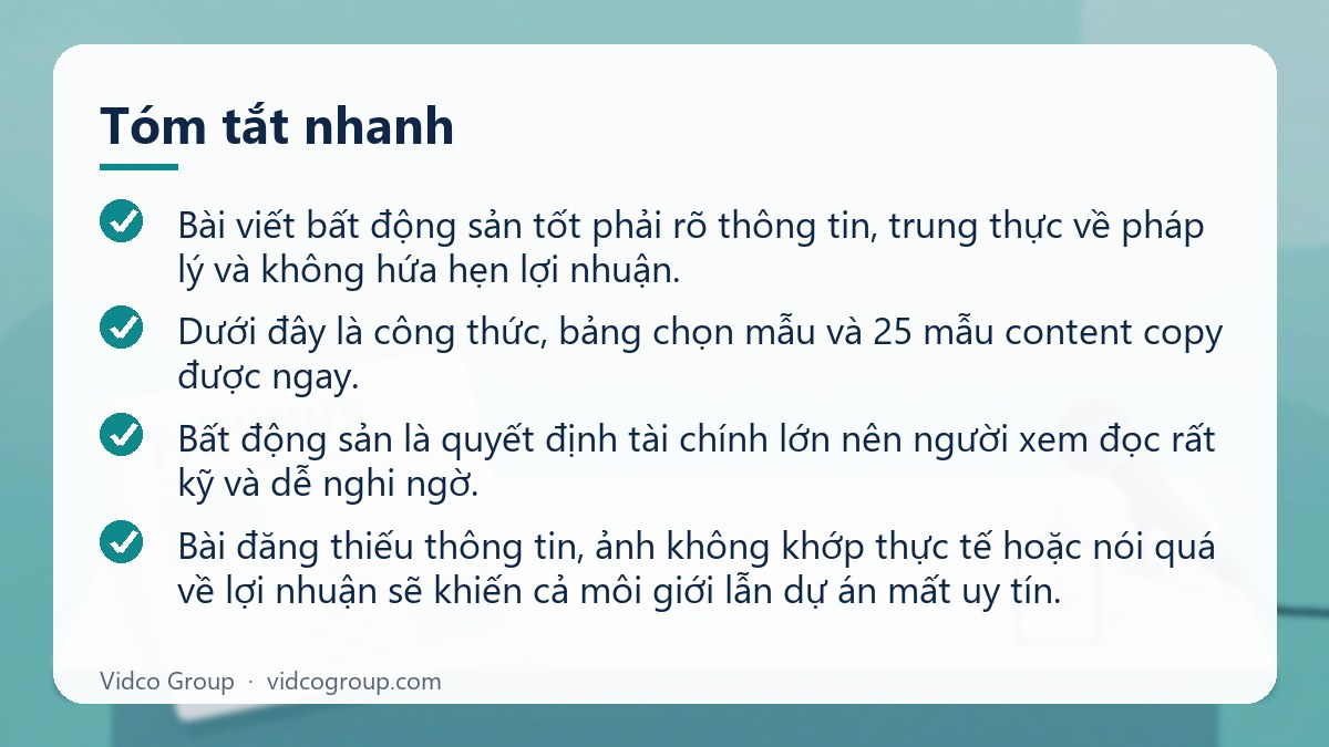 Tóm tắt nhanh: Mẫu content bất động sản