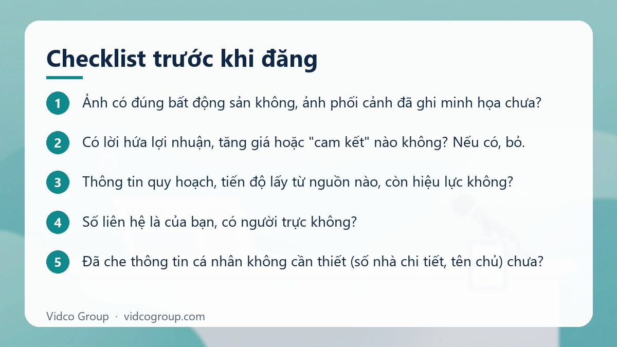 Các bước: Checklist trước khi đăng