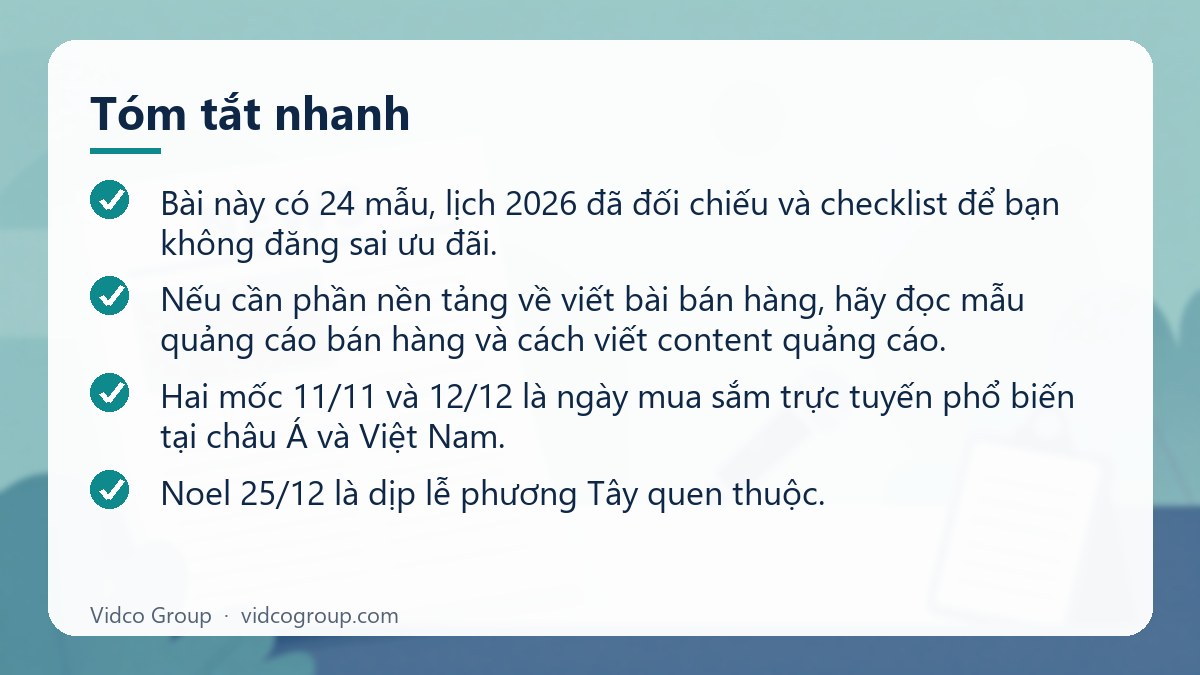 Tóm tắt nhanh: Mẫu content 11/11, Black Friday, Noel