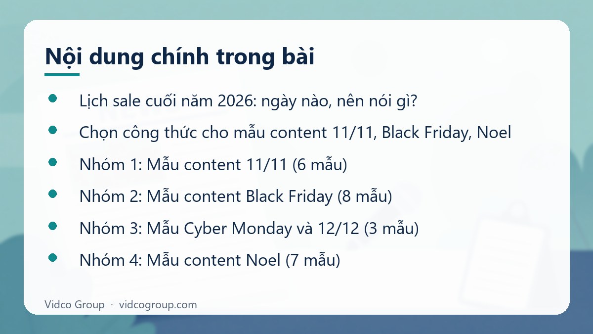 Nội dung chính: Mẫu content 11/11, Black Friday, Noel
