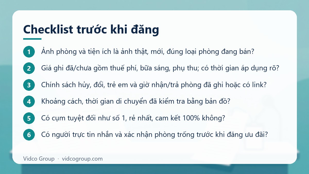 Các bước: Checklist trước khi đăng