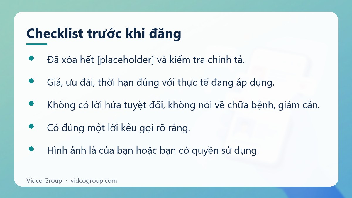Danh sách: Checklist trước khi đăng