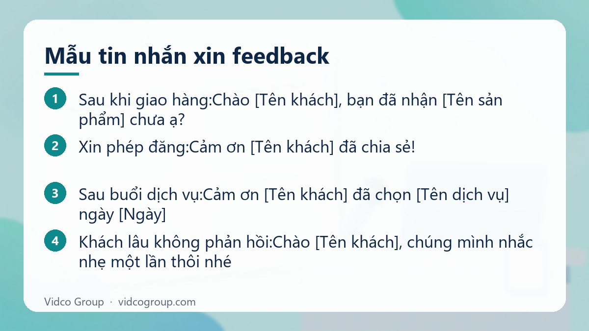 Các bước: Mẫu tin nhắn xin feedback