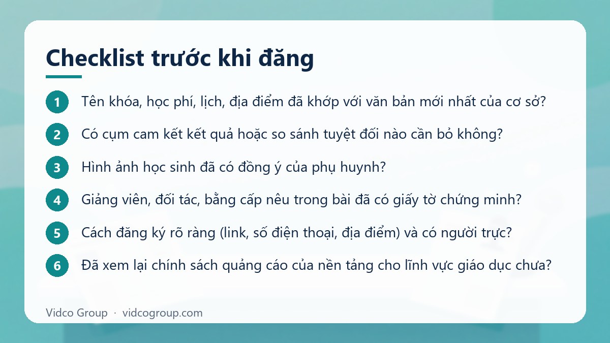 Các bước: Checklist trước khi đăng