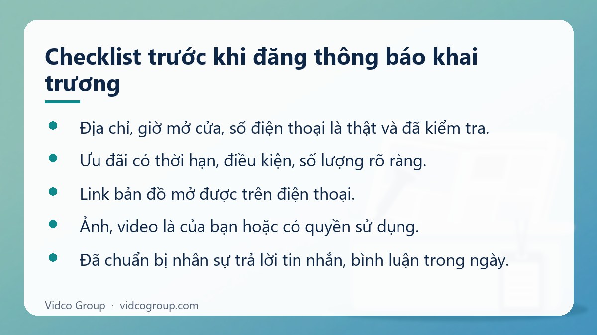 Danh sách: Checklist trước khi đăng thông báo khai trương