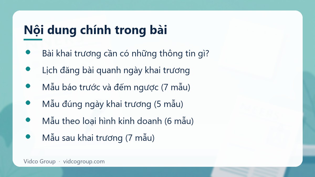 Nội dung chính: Mẫu content khai trương