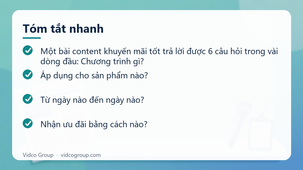 Tóm tắt nhanh: Mẫu content khuyến mãi, sale