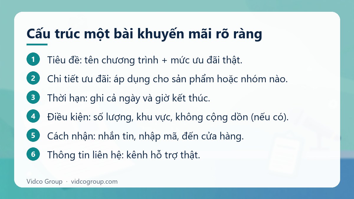 Các bước: Cấu trúc một bài khuyến mãi rõ ràng