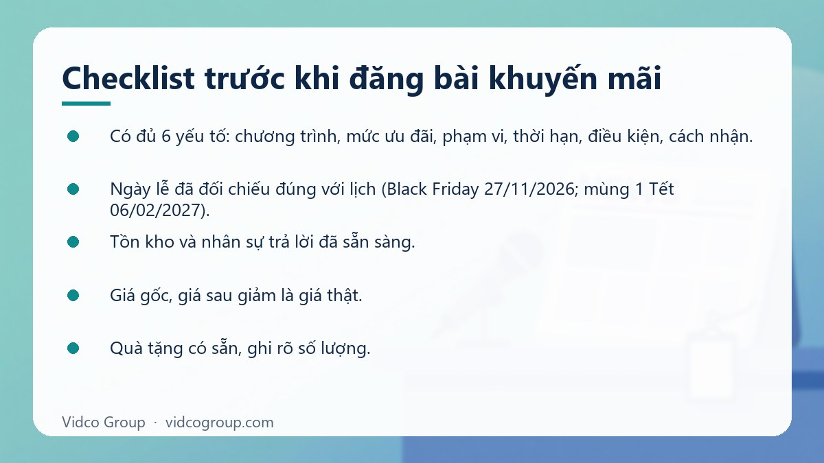 Danh sách: Checklist trước khi đăng bài khuyến mãi