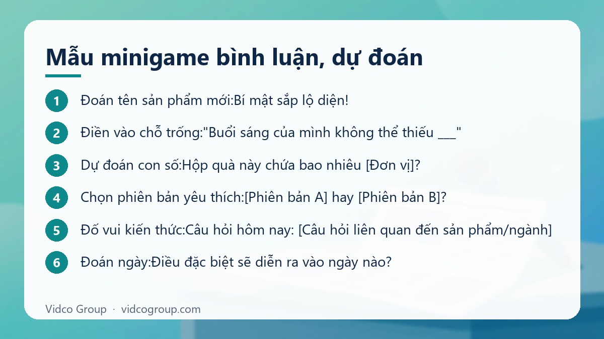 Các bước: Mẫu minigame bình luận, dự đoán