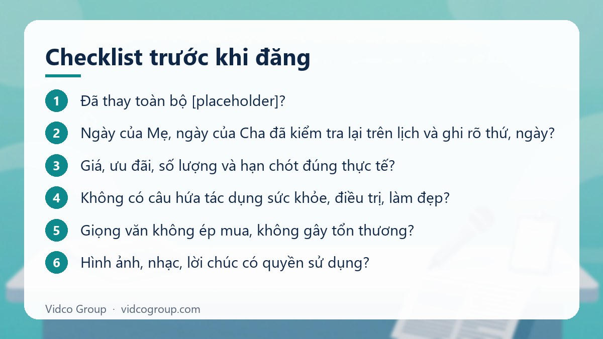 Các bước: Checklist trước khi đăng
