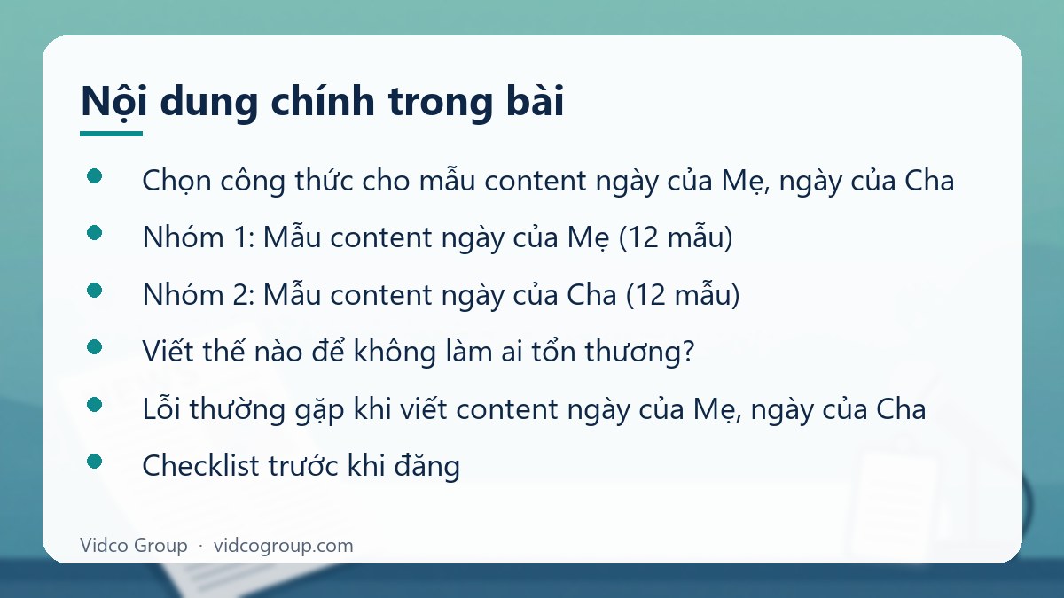 Nội dung chính: Mẫu content ngày của Mẹ, ngày của Cha