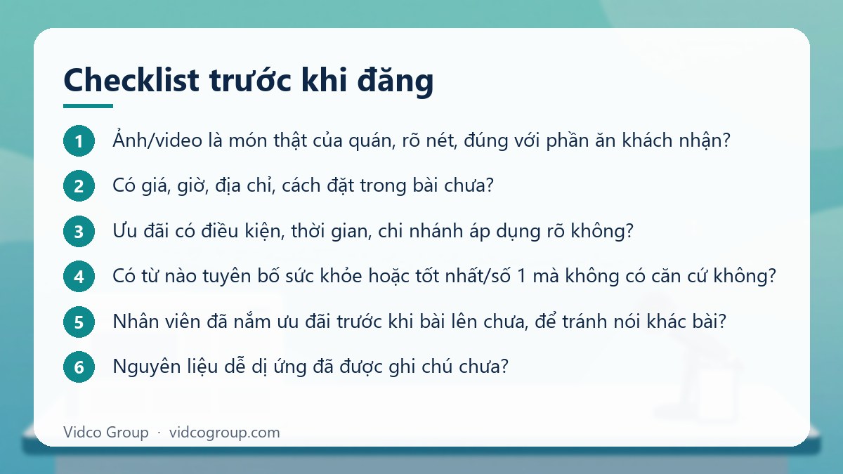 Các bước: Checklist trước khi đăng