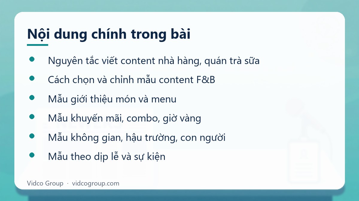 Nội dung chính: Mẫu content nhà hàng, quán trà sữa