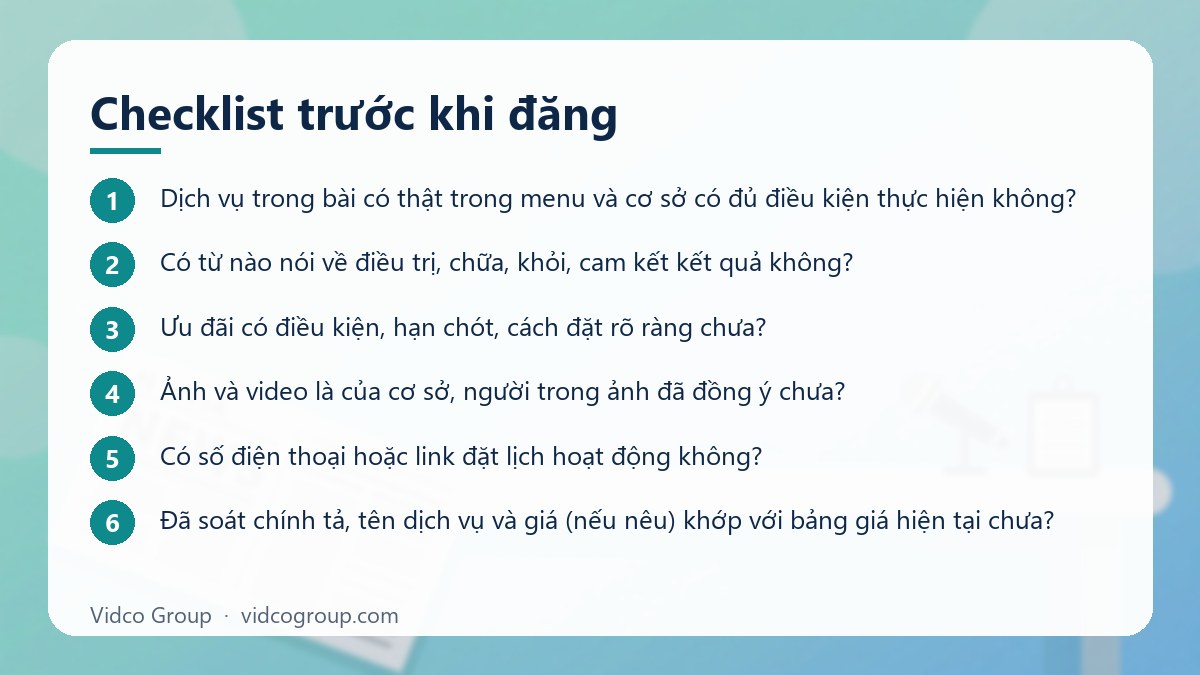 Các bước: Checklist trước khi đăng