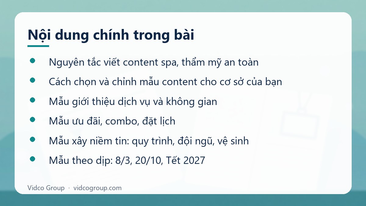 Nội dung chính: Mẫu content spa, thẩm mỹ