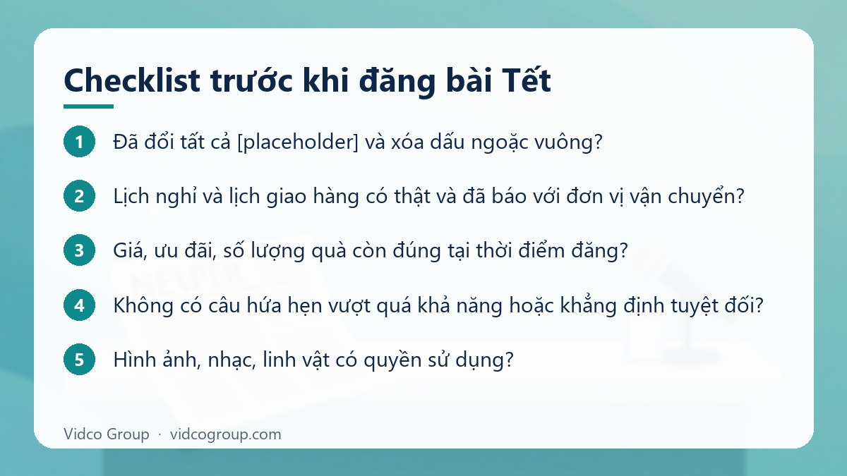 Các bước: Checklist trước khi đăng bài Tết