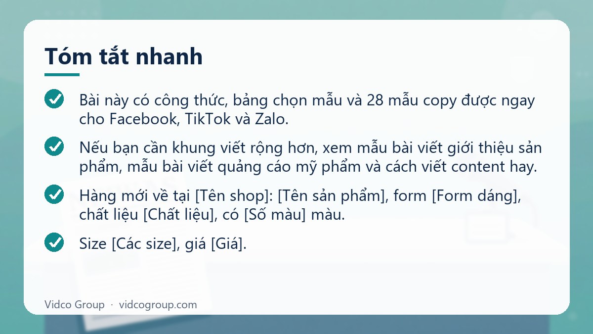 Tóm tắt nhanh: Mẫu content thời trang, mỹ phẩm