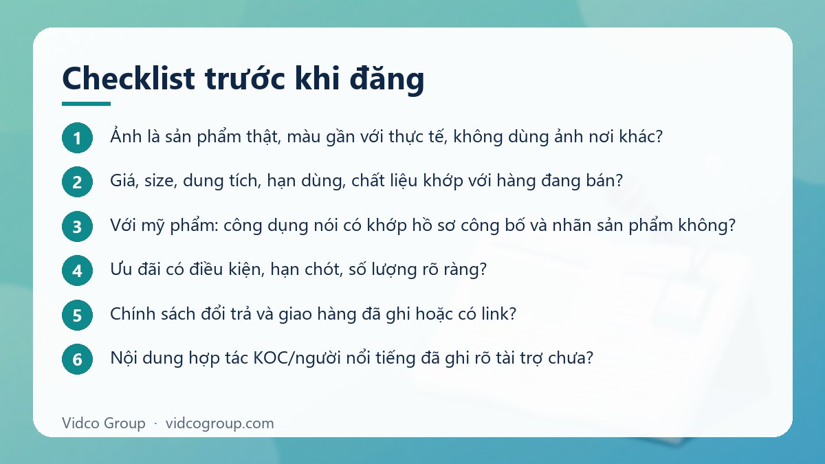 Các bước: Checklist trước khi đăng