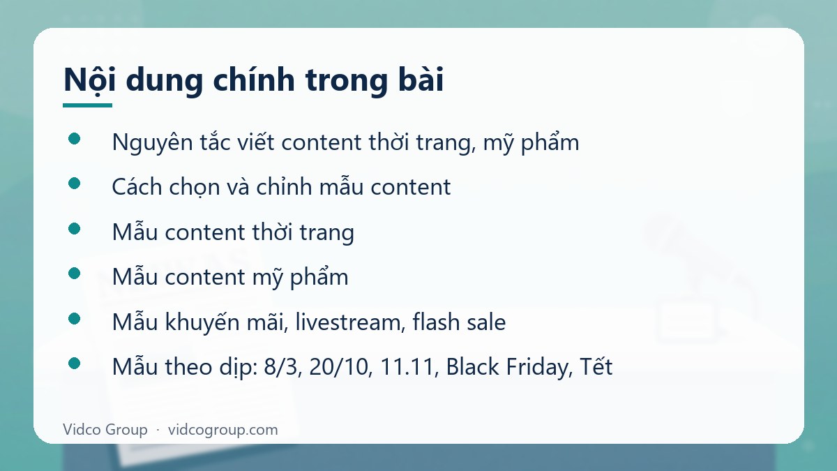 Nội dung chính: Mẫu content thời trang, mỹ phẩm