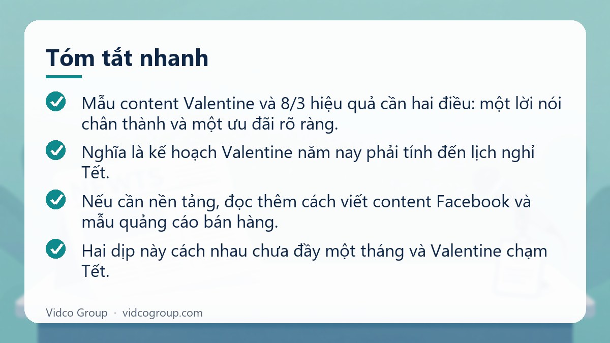 Tóm tắt nhanh: Mẫu content Valentine và 8/3