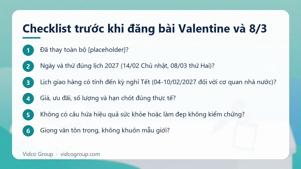 Các bước: Checklist trước khi đăng bài Valentine và 8/3