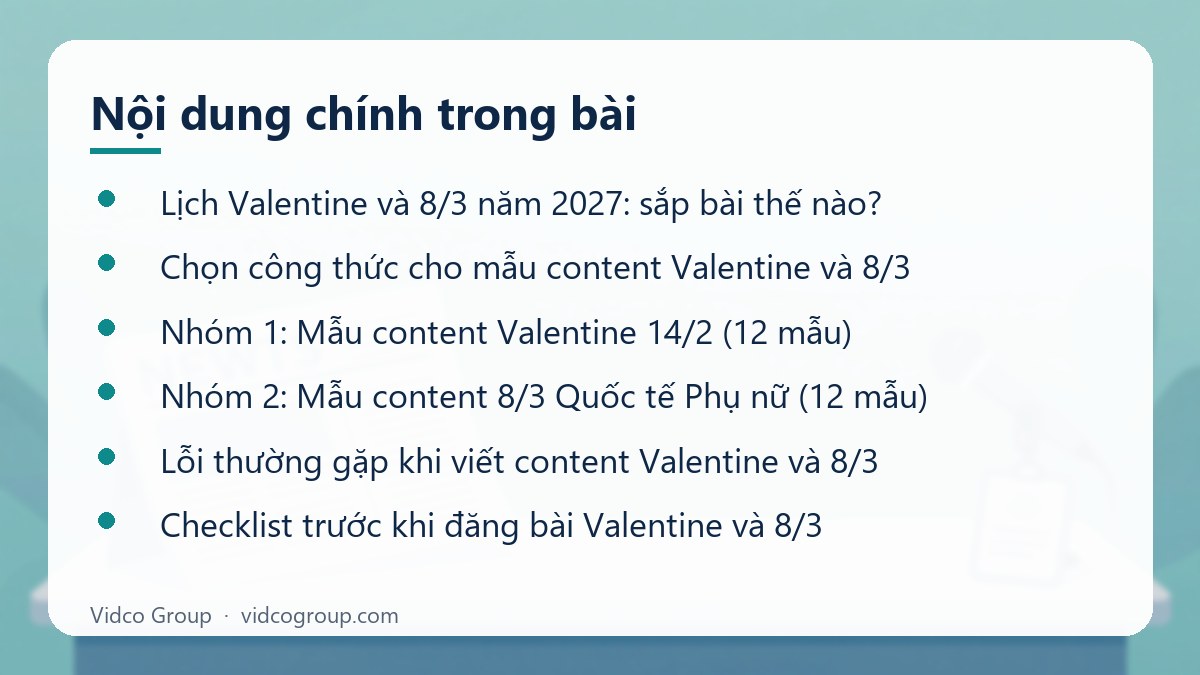 Nội dung chính: Mẫu content Valentine và 8/3