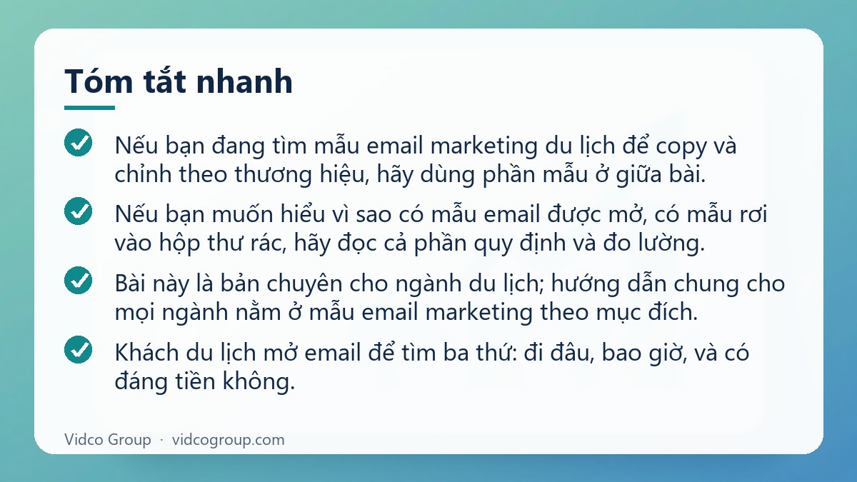 Tóm tắt nhanh: Mẫu email marketing du lịch