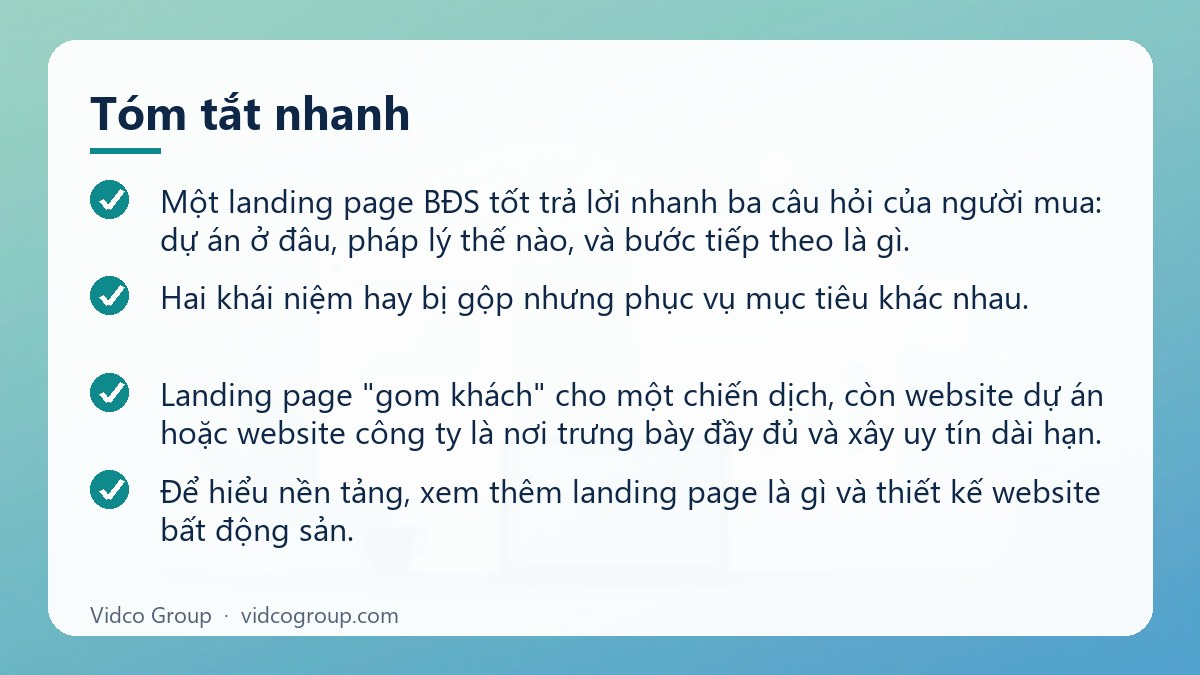 Tóm tắt nhanh: Landing Page Bất Động Sản