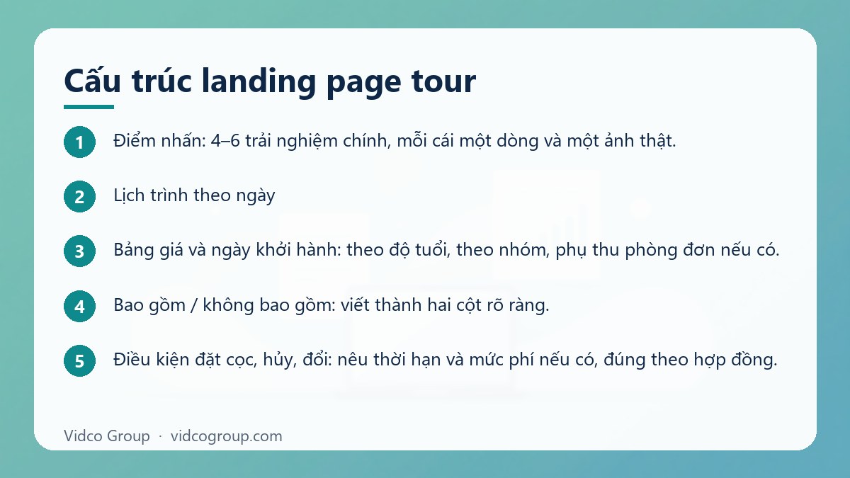 Các bước: Cấu trúc landing page tour