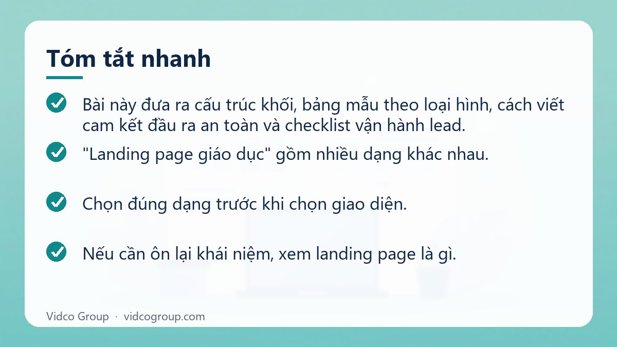 Tóm tắt nhanh: Mẫu Landing Page Khóa Học