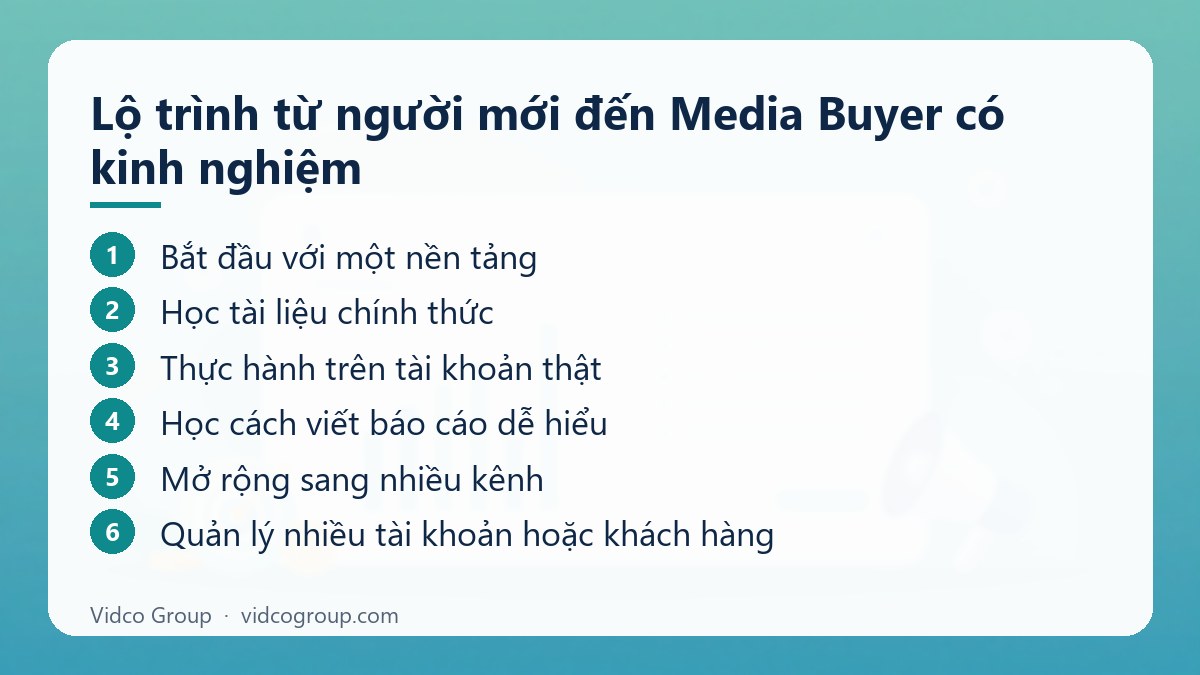 Các bước: Lộ trình từ người mới đến Media Buyer có kinh nghiệm