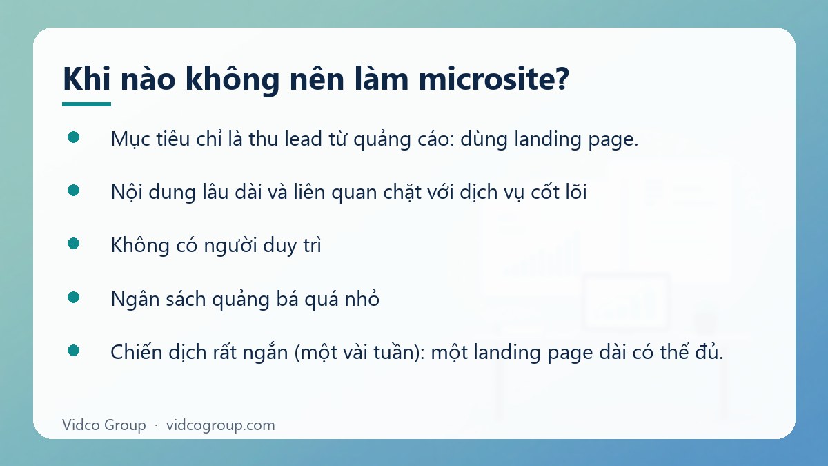 Danh sách: Khi nào không nên làm microsite?