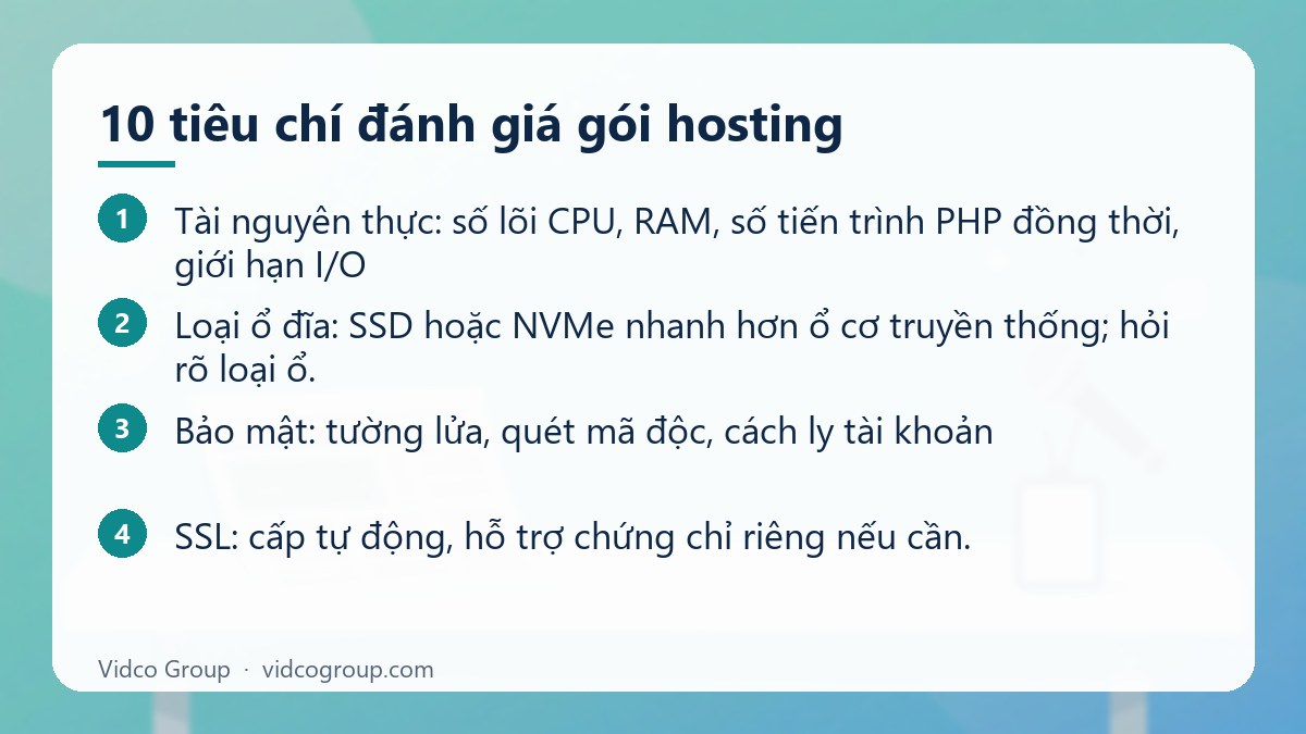 Các bước: 10 tiêu chí đánh giá gói hosting
