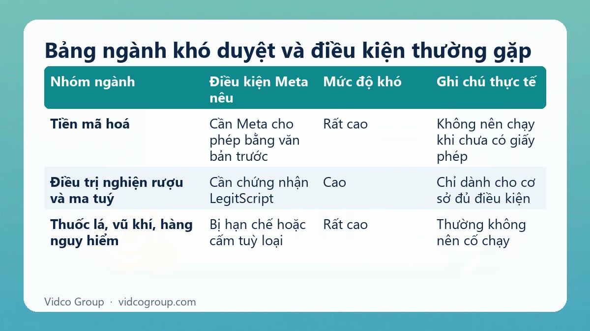 Bảng tóm tắt: Bảng ngành khó duyệt và điều kiện thường gặp