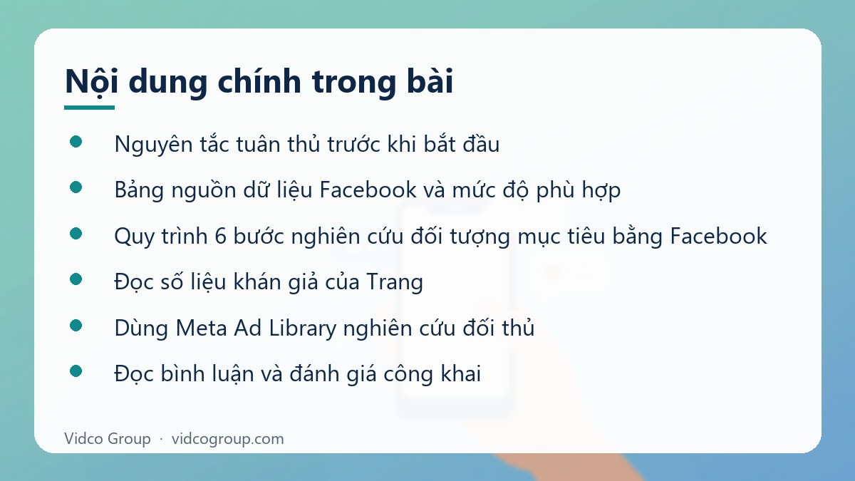 Nội dung chính: Dùng Facebook nghiên cứu đối tượng mục tiêu đúng chính sách