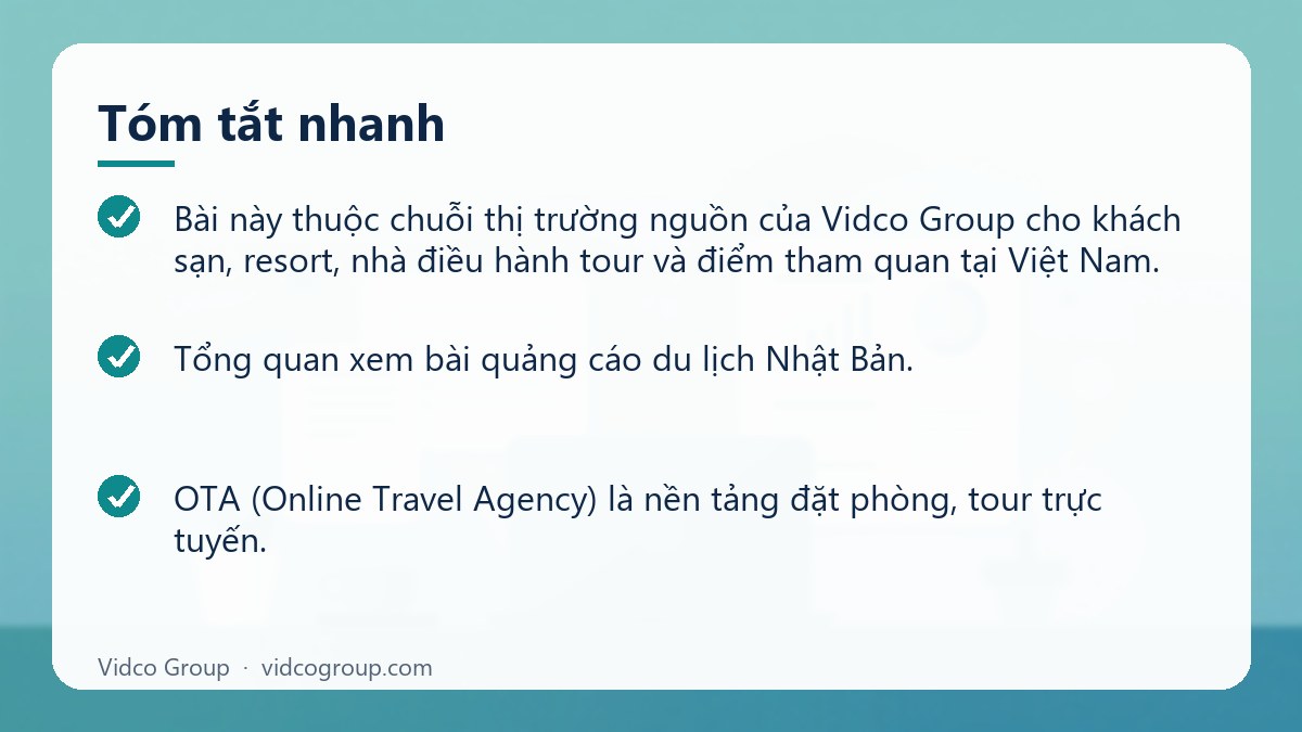 Tóm tắt nhanh: OTA Nhật và thanh toán cho khách Nhật tại Việt Nam