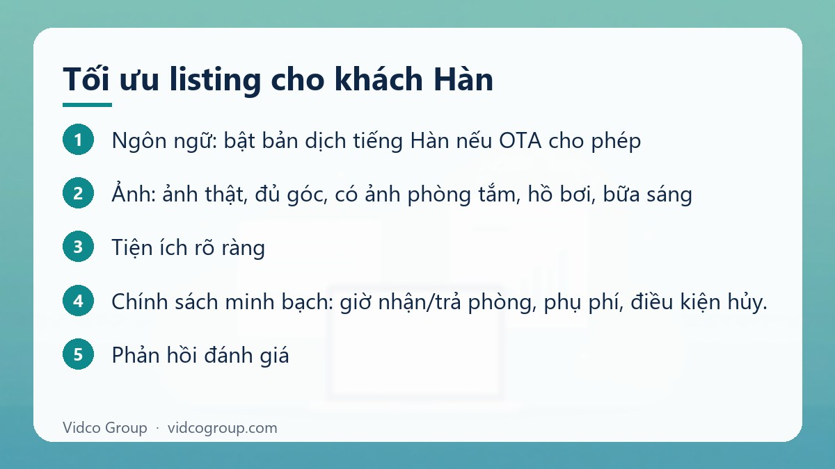 Các bước: Tối ưu listing cho khách Hàn