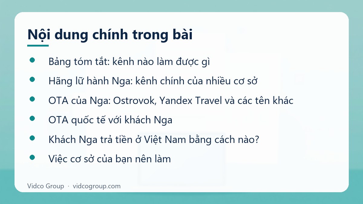 Nội dung chính: OTA và thanh toán cho khách Nga