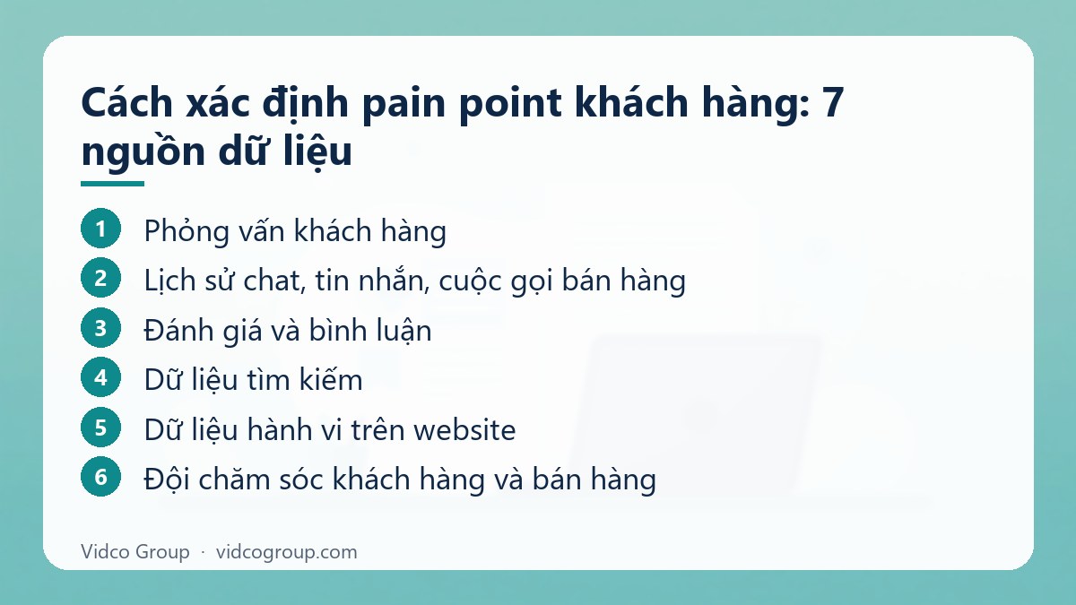 Các bước: Cách xác định pain point khách hàng: 7 nguồn dữ liệu
