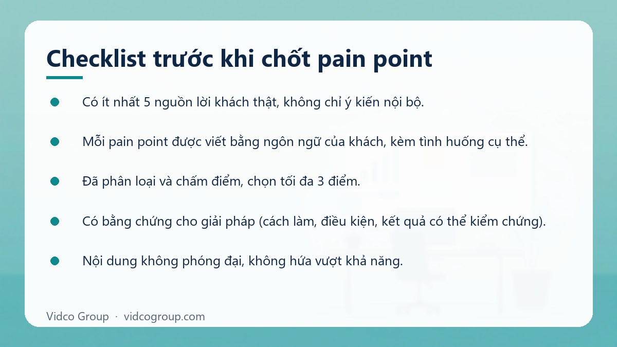 Danh sách: Checklist trước khi chốt pain point
