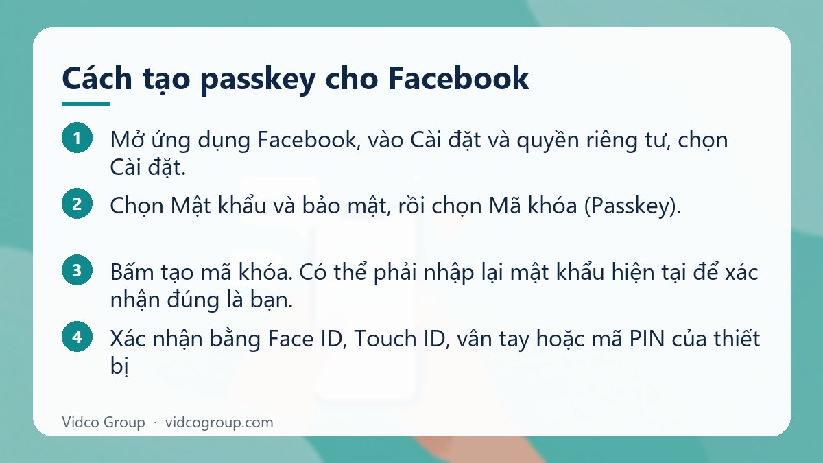 Các bước: Cách tạo passkey cho Facebook