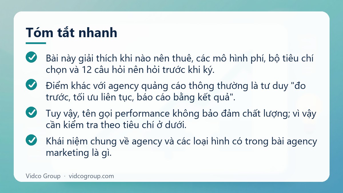 Tóm tắt nhanh: Performance marketing agency