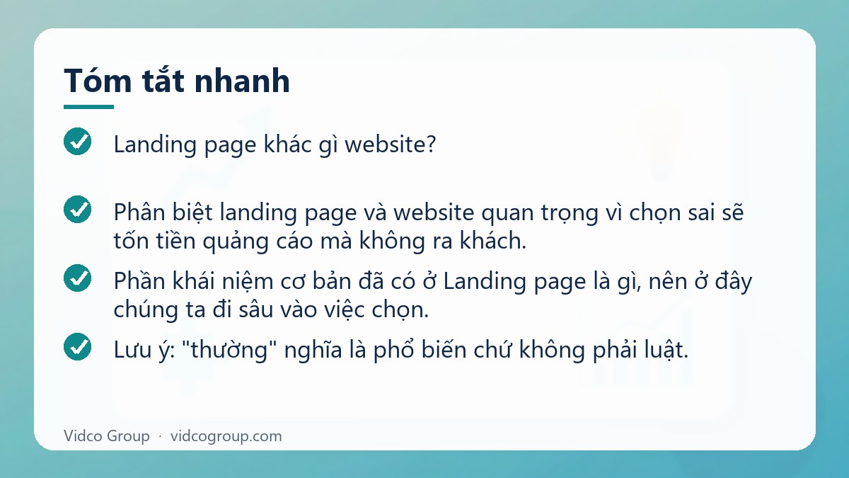 Tóm tắt nhanh: Landing Page Khác Gì Website