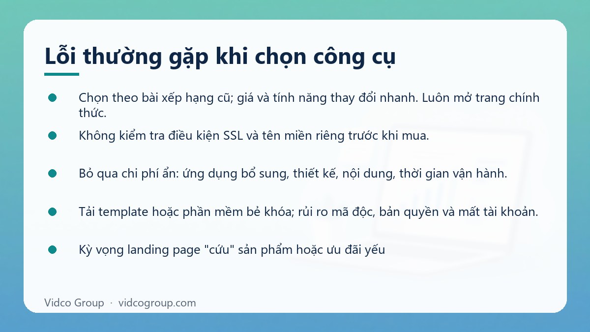 Danh sách: Lỗi thường gặp khi chọn công cụ