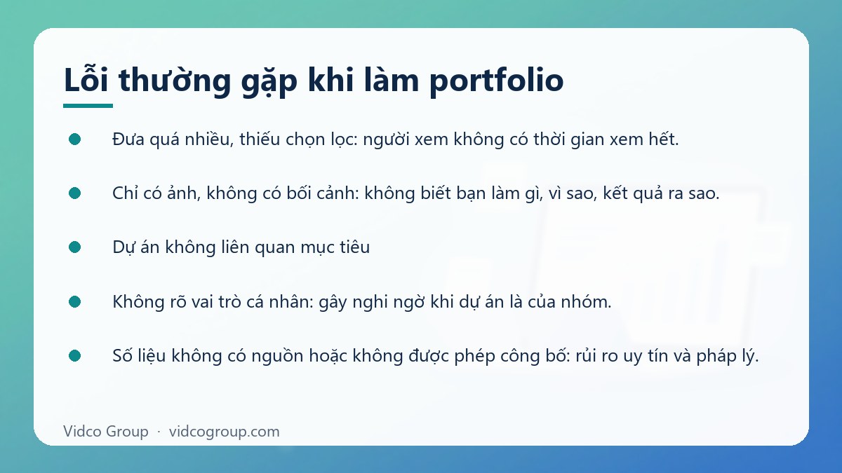 Danh sách: Lỗi thường gặp khi làm portfolio