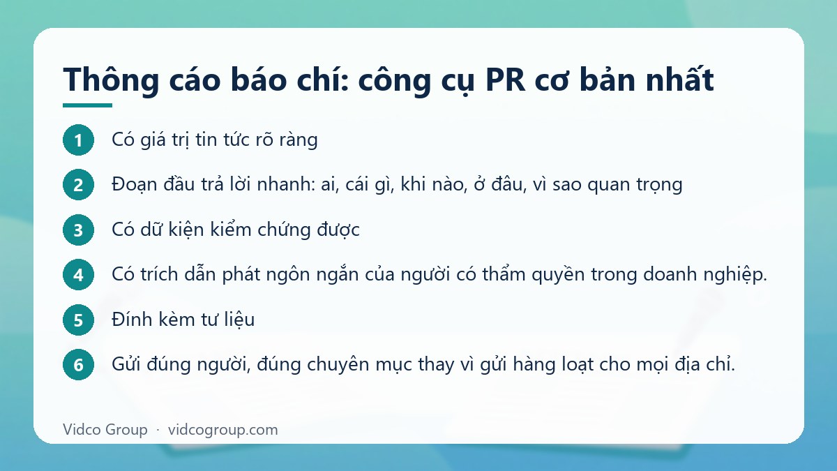 Các bước: Thông cáo báo chí: công cụ PR cơ bản nhất