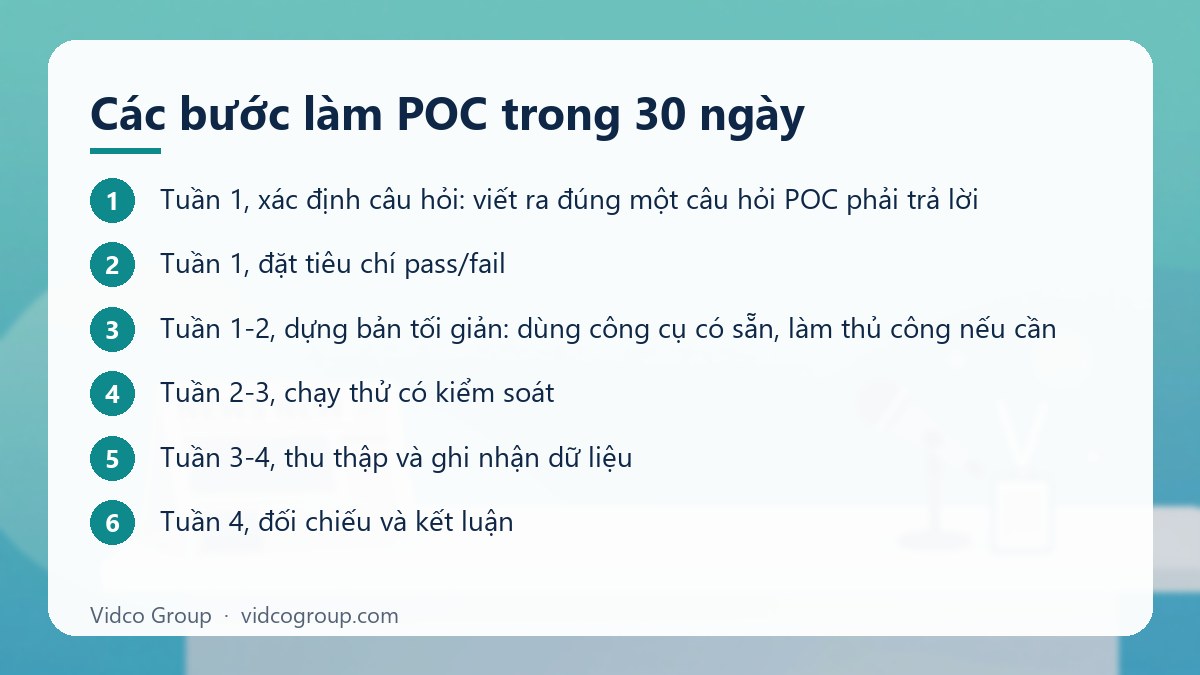 Các bước: Các bước làm POC trong 30 ngày