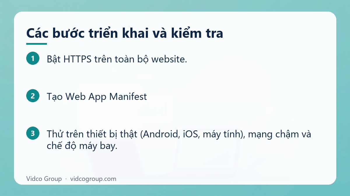 Các bước: Các bước triển khai và kiểm tra