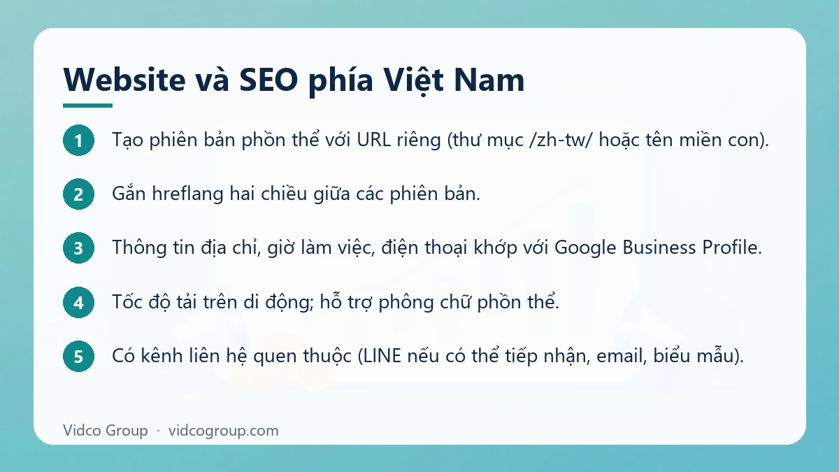 Các bước: Website và SEO phía Việt Nam